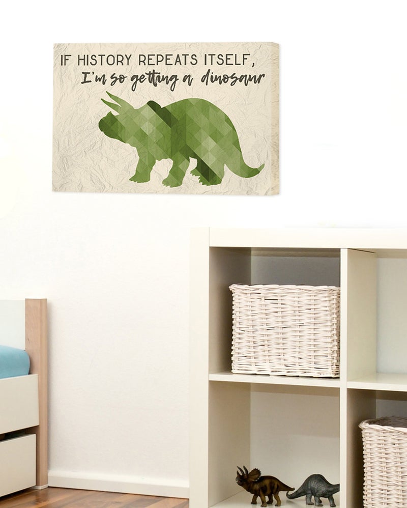 Stupell Industries The Kids Room by Stupell I'm So Getting a Dinosaur Green Triceratops Stretched Canvas Wall Art, Proudly Made in USA - Image 2